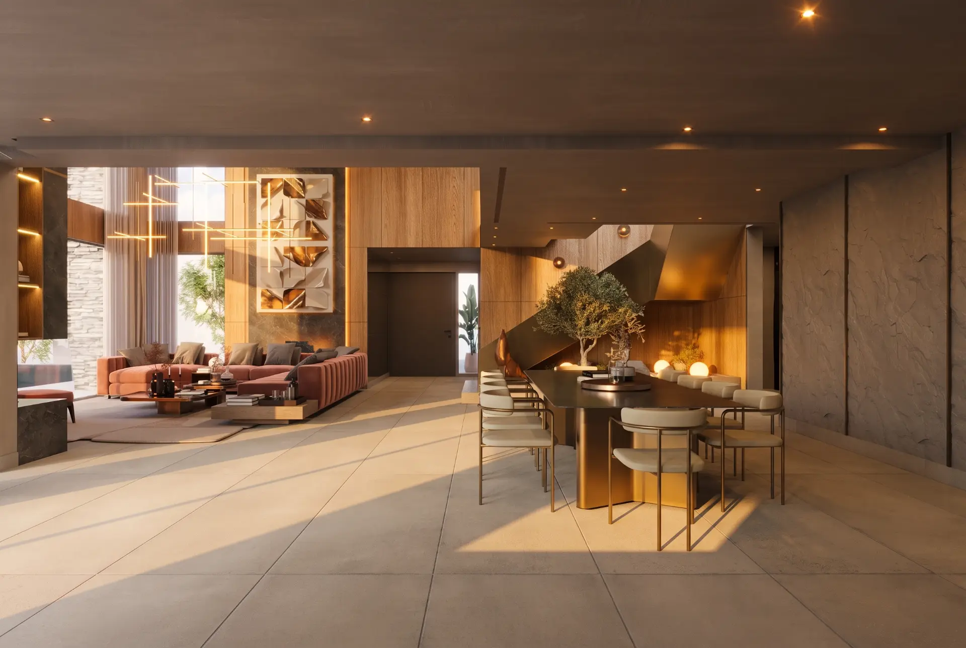 Living & dining — golden hour