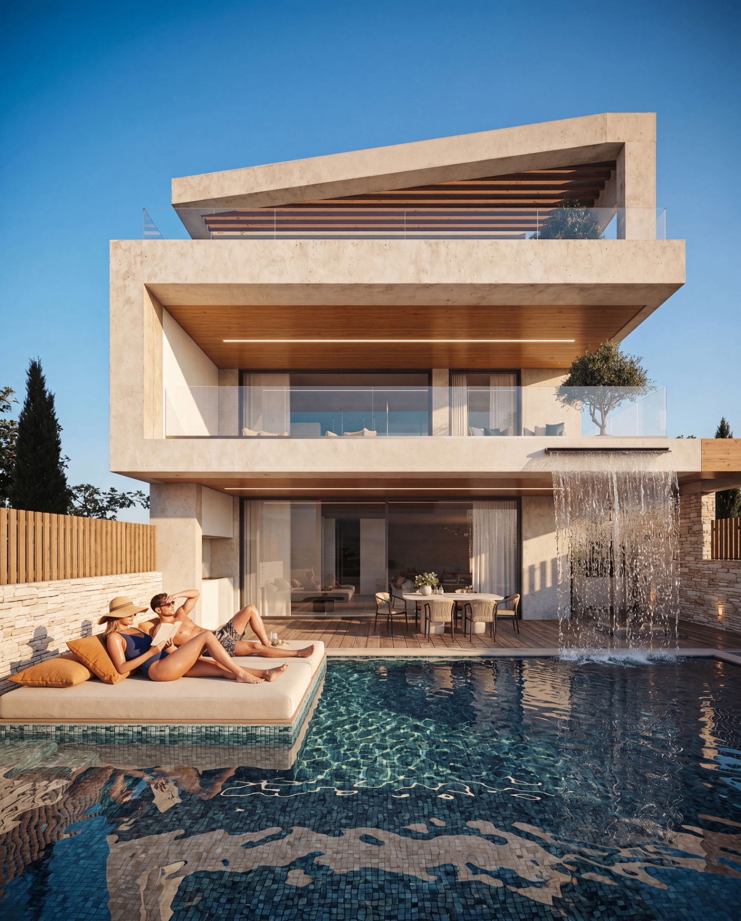 Exterior — pool, waterfall & terrace
