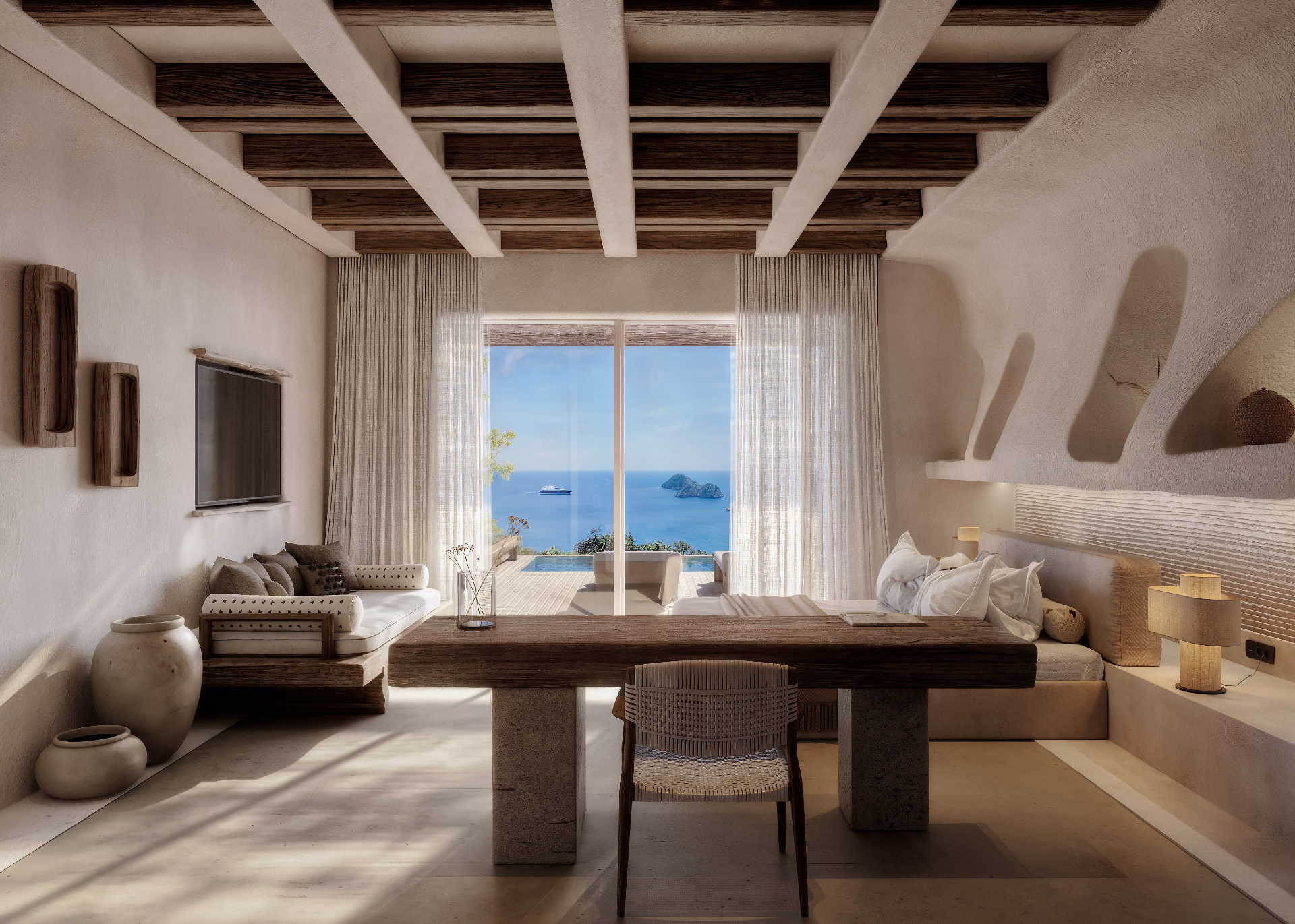 Suite — sea-view lounge & workspace