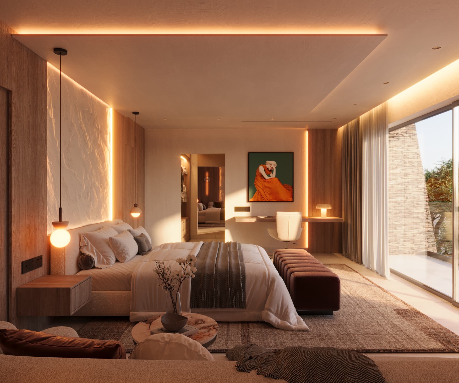 Bedroom — layered lighting