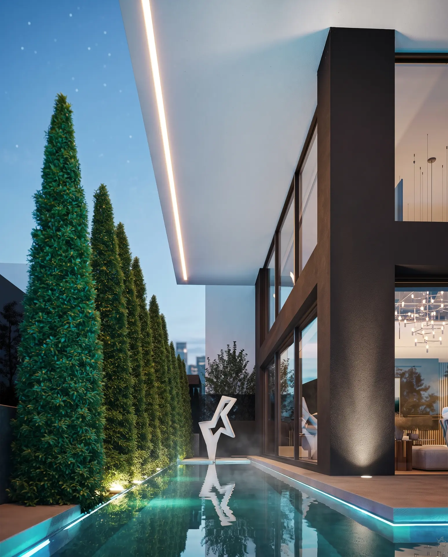 Exterior — dusk view across the water