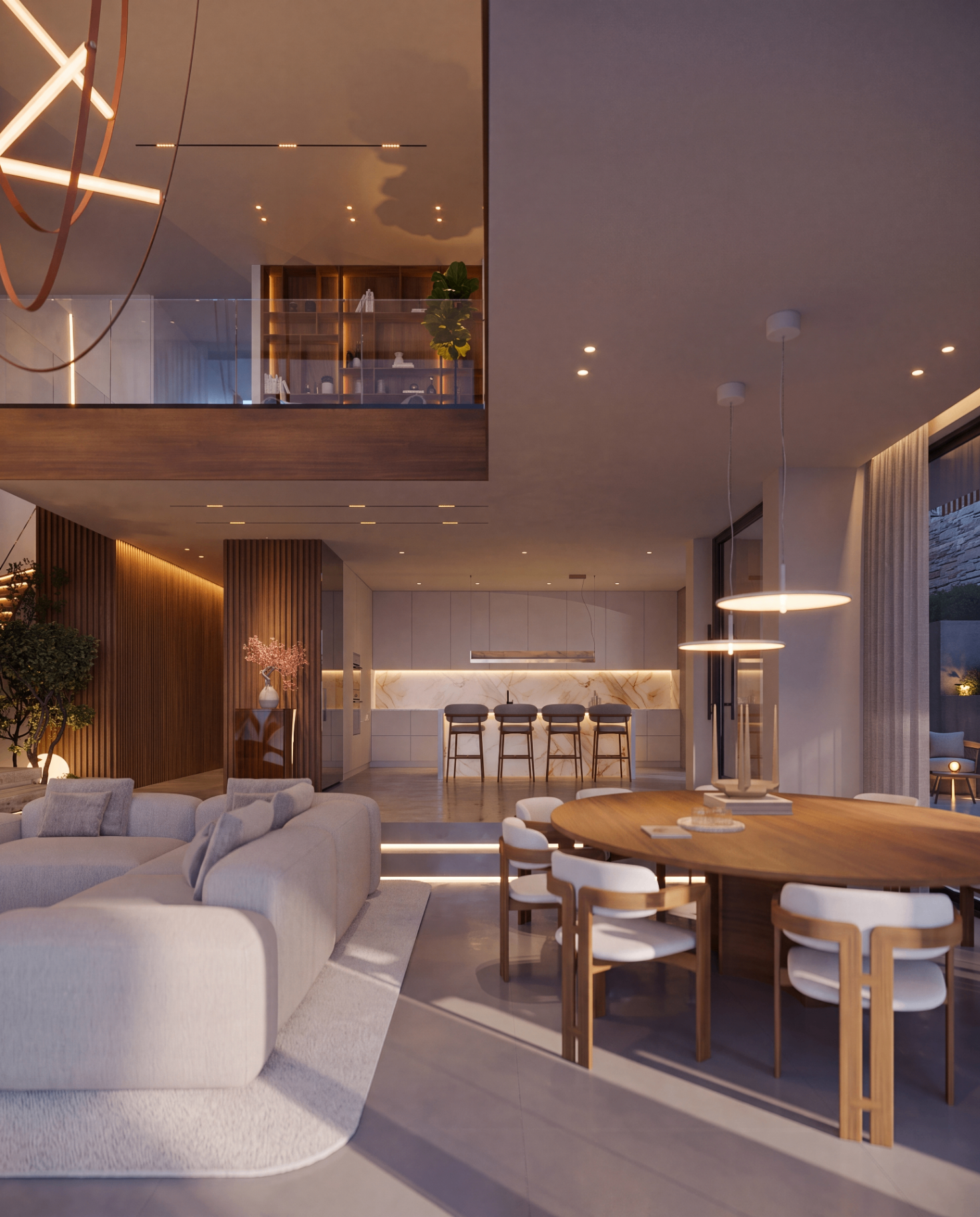 Living & dining — evening atmosphere
