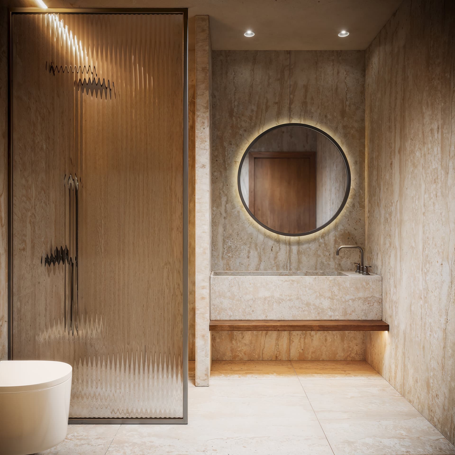 Master bathroom — carved stone vanity
