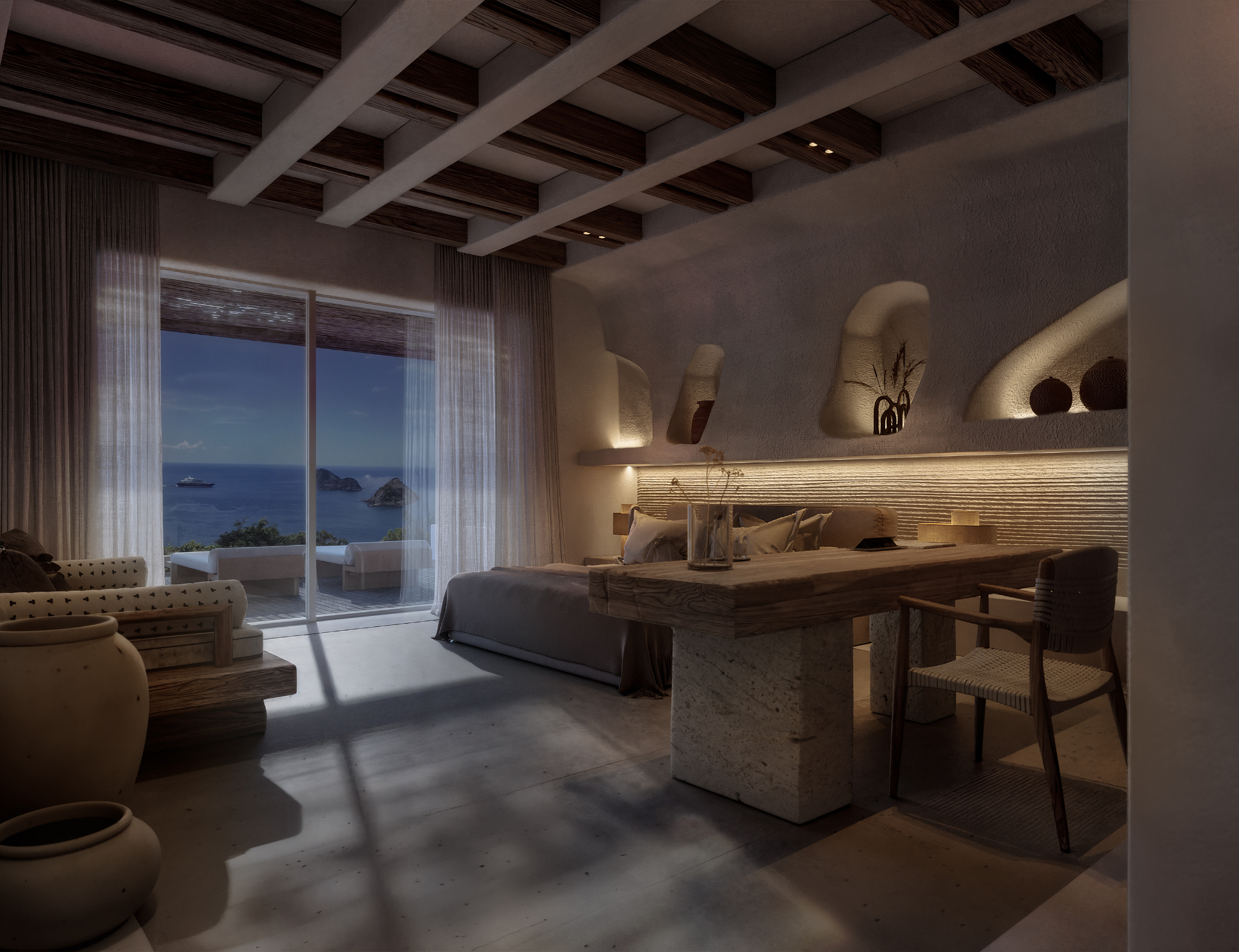 Suite — evening atmosphere with backlit niches