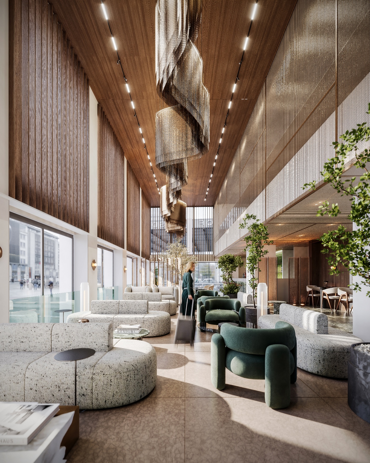 Lobby — double-height entrance & lighting sculpture