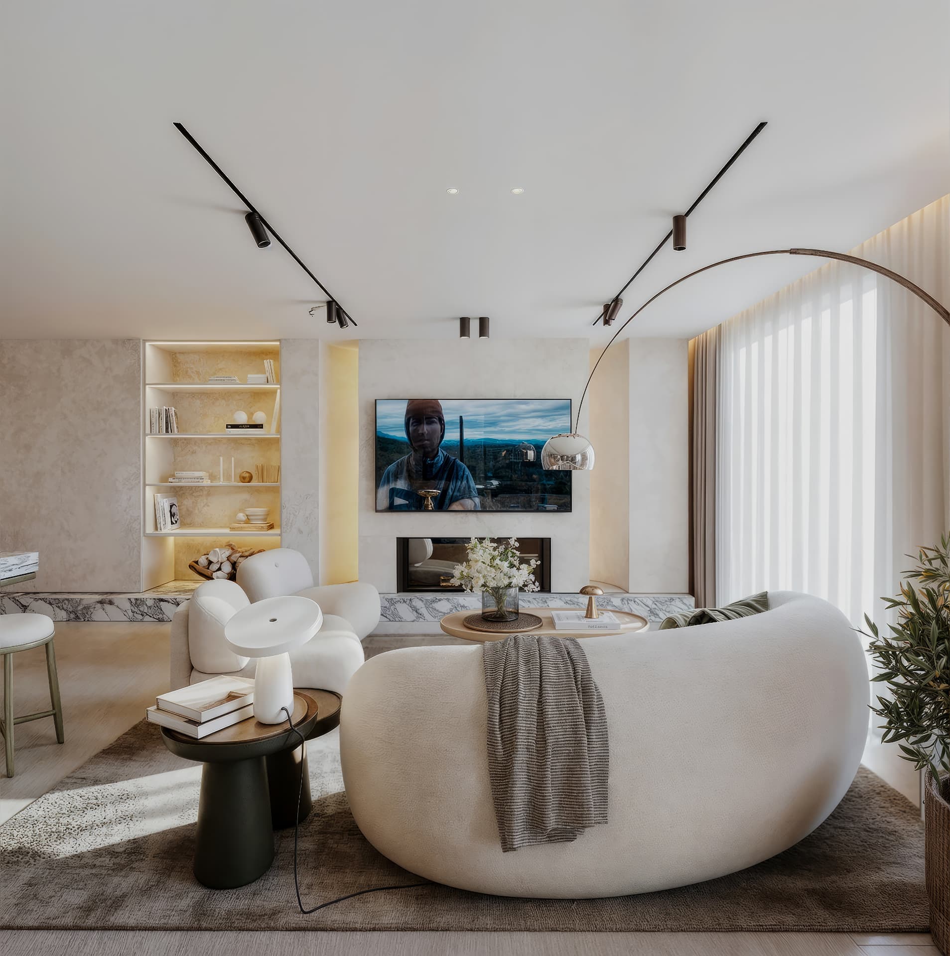 Lounge — soft curves, warm light
