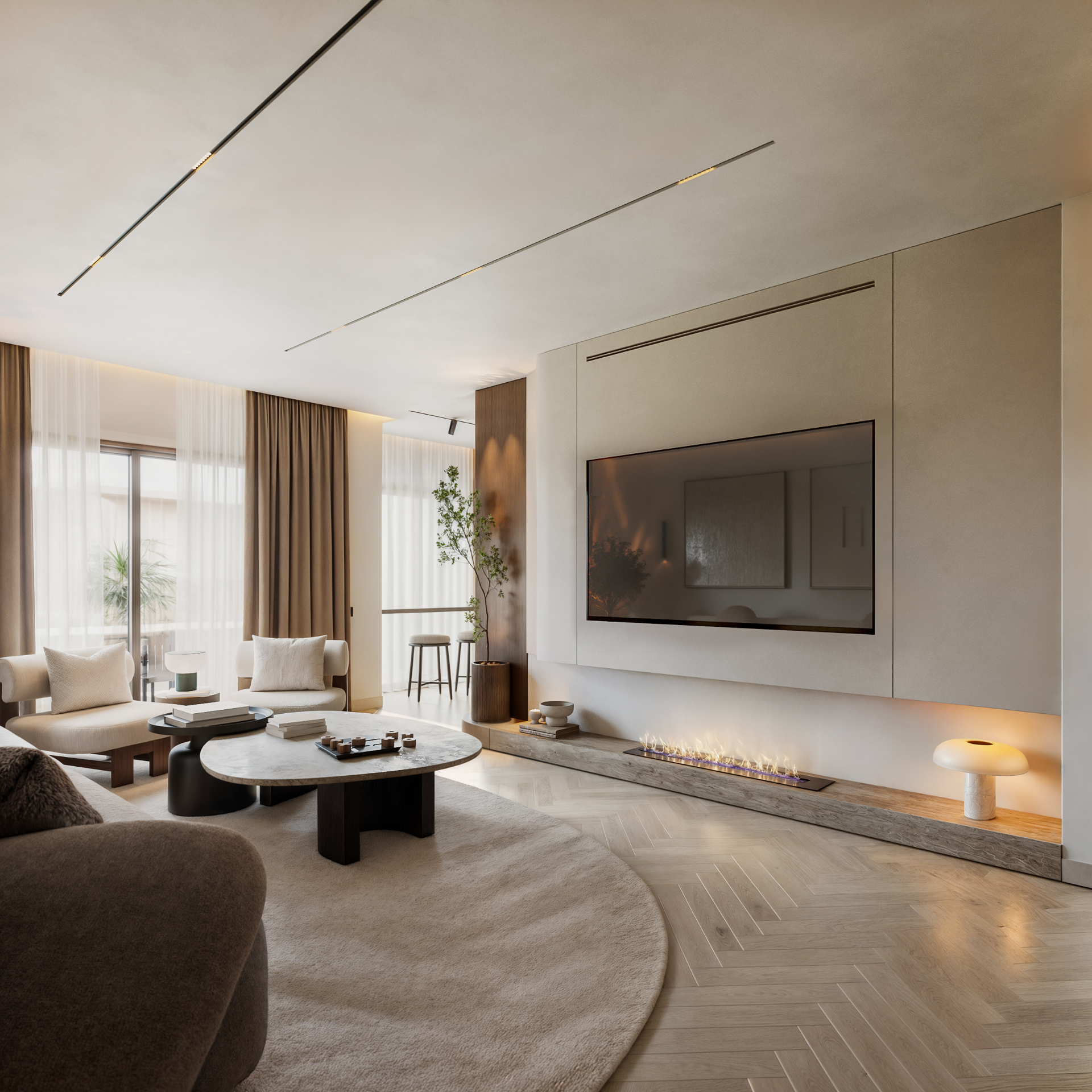Living room — fireplace & media wall