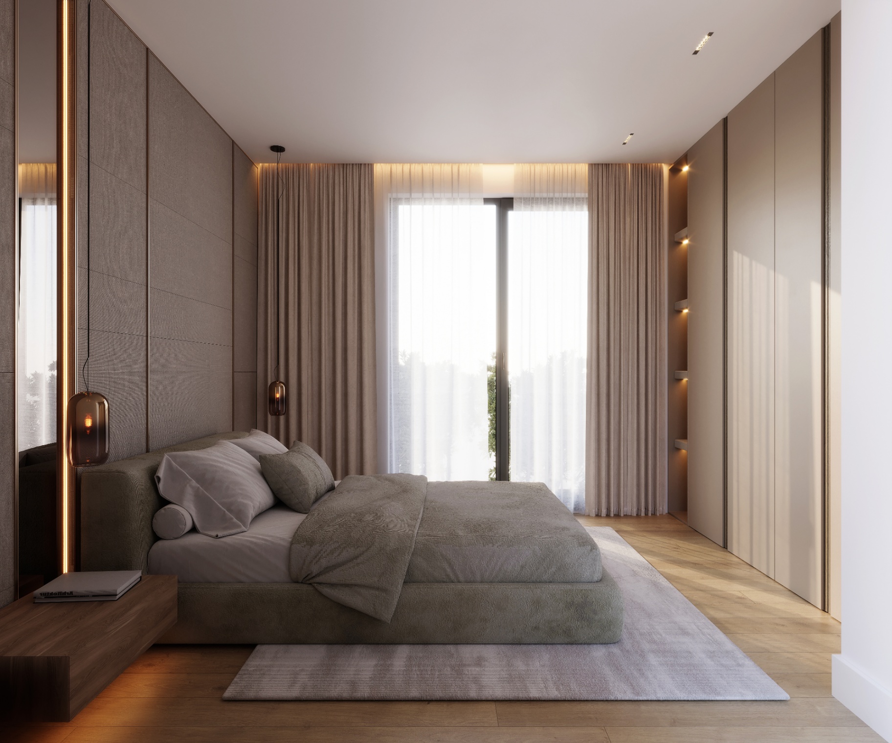 Bedroom — warm palette & soft lighting